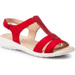 Sandały CAPRICE - 9-28605-22 Red Suede 524. Czerwone klapki damskie Caprice, z aplikacjami, ze skóry, bez obcasa. W wyprzedaży za 169,00 zł.