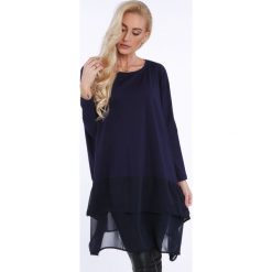 Granatowa tunika oversize 4042. Szare tuniki damskie marki Fasardi, s, bez wzorów, bez kołnierzyka, bez rękawów. Za 94,00 zł.