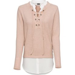 Shirt 2 w 1 bonprix matowy beżowy - biały melanż. Brązowe koszulki damskie bonprix, bez wzorów, bez kołnierzyka, bez rękawów. Za 124,99 zł.