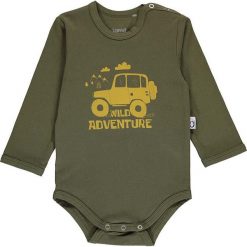 Body w kolorze khaki. Brązowe body niemowlęce lamino, z nadrukiem, z bawełny, bez rękawów. W wyprzedaży za 30,95 zł.