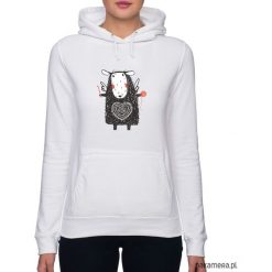 Bluza damska z owieczką. Szare bluzy rozpinane damskie Pakamera, z nadrukiem, z kapturem. Za 119,00 zł.