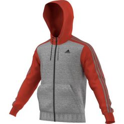 Bluzy męskie: Adidas Bluza męska Sport Essentials 3S Full Zip Hoodie Fleece szaro-pomarańczowa r. S (AY5483)