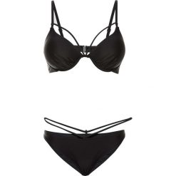 Bikini na fiszbinach (2 części) bonprix czarny. Czarne stroje kąpielowe damskie bonprix, w paski. Za 79,99 zł.
