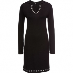 Sukienka shirtowa z kapturem bonprix czarny. Czarne sukienki damskie bonprix, z aplikacjami, z kapturem, bez rękawów. Za 89,99 zł.