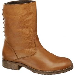 Botki damskie 5th Avenue koniakowe. Brązowe botki damskie na obcasie marki 5th Avenue, z materiału, na wysokim obcasie. Za 181,00 zł.
