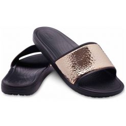 Crocs Damskie Kapcie Sloane Hammered Met Slide Czarny/Złoty (37,5). Żółte kapcie damskie marki Crocs, z tkaniny. W wyprzedaży za 146,00 zł.