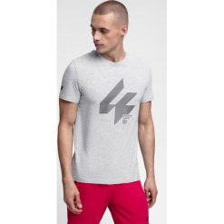 T-shirt męski TSM288 - chłodny jasny szary melanż. Szare koszulki męskie 4f, m, bez wzorów, bez kołnierzyka. W wyprzedaży za 39,99 zł.
