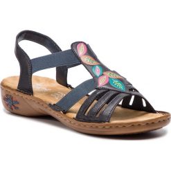 Sandały RIEKER - 60171-14 Blau. Niebieskie klapki damskie Rieker, bez wzorów, ze skóry ekologicznej, bez obcasa, na obcasie. Za 219,00 zł.