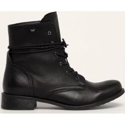 Wojas - Workery skórzane. Czarne workery damskie Wojas, ze skóry, na sznurówki. W wyprzedaży za 279,90 zł.