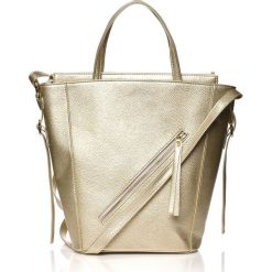 Złota Nowoczesna Damska Torebka Shopper z Suwakiem na Przodzie. Żółte torby damskie na zakupy Moe, bez wzorów, bez dodatków. Za 150,90 zł.