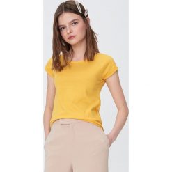 Gładka koszulka basic - Żółty. Żółte koszulki damskie Sinsay, s, bez wzorów, bez kołnierzyka, bez rękawów. Za 9,99 zł.
