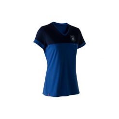 Koszulka krótki rękaw do piłki nożnej FF100 Francja damska. Niebieskie t-shirty damskie marki KIPSTA, l, z bawełny. Za 44,99 zł.
