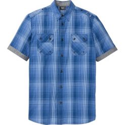 Koszula w kratę ze specjalnym krojem brzucha bonprix niebieski w kratę. Niebieskie koszule męskie bonprix, xl, bez wzorów, bez kołnierzyka, bez rękawów. Za 74,99 zł.