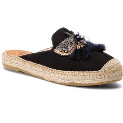 Espadryle KANNA - 19KV9561 Ante Negro. Czarne espadryle damskie Kanna, z aplikacjami, ze skóry, bez obcasa. W wyprzedaży za 339,00 zł.