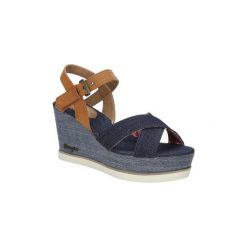 Sandały Wrangler Sandały na koturnie Jeena Indigo WL171680. Niebieskie koturny damskie marki Wrangler, bez wzorów, bez obcasa, na koturnie, bez zapięcia. Za 208,99 zł.