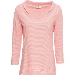 T-shirt bawełniany, rękawy 3/4 bonprix łososiowy w paski. Brązowe t-shirty damskie bonprix, w paski, z bawełny. Za 27,99 zł.
