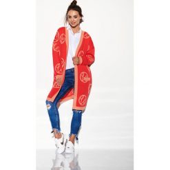 Kardigan monogramy LSG110 koral koralowy. Pomarańczowe swetry damskie Tagless, s, bez wzorów. Za 169,90 zł.