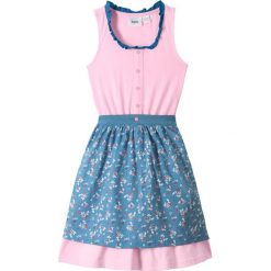 Sukienka shirtowa w ludowym stylu, z fartuchem (2 części) bonprix jasnoróżowo-niebieski. Różowe sukienki dziewczęce bonprix, bez wzorów, bez rękawów, plisowane. Za 54,99 zł.