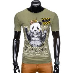 T-SHIRT MĘSKI Z NADRUKIEM S931 - KHAKI. Brązowe t-shirty męskie marki Ombre Clothing, s, z nadrukiem. Za 29,00 zł.