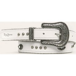 Pepe Jeans - Pasek skórzany Cali. Białe paski damskie Pepe Jeans, w paski, z jeansu. Za 219,90 zł.
