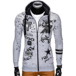 Bluzy męskie: BLUZA MĘSKA ROZPINANA Z KAPTUREM B806 - SZARA