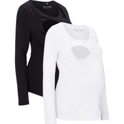 Shirt ciążowy i do karmienia piersią (2 szt.), bawełna organiczna bonprix czarny + biały. Czarne bluzki ciążowe bonprix, bez wzorów, z bawełny, z okrągłym kołnierzem, z długim rękawem. Za 109,98 zł.