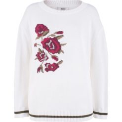 Swetry damskie: Sweter w kwiaty bonprix biel wełny wzorzysty