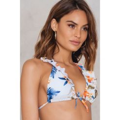 Stroje dwuczęściowe damskie: Hot Anatomy Góra bikini z falbanką Flower – White,Multicolor