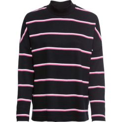 Bluza dresowa bonprix czarno-biało-różowy w paski. Czarne bluzy damskie bonprix, z dresówki, bez kaptura. Za 32,99 zł.