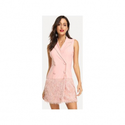 Różowa sukienka dwurzędowa z frędzelkami. Czerwone sukienki balowe Bien fashion, s, z materiału, z kopertowym dekoltem, bez rękawów, mini, kopertowe. Za 179,00 zł.