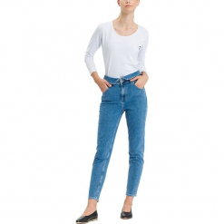 Dżinsy "Joyce" - Regular fit - w kolorze niebieskim. Niebieskie spodnie z wysokim stanem marki Cross Jeans, z aplikacjami. W wyprzedaży za 127,95 zł.