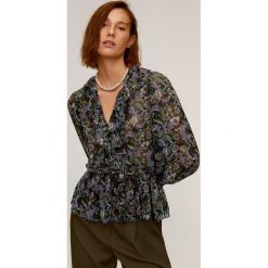 Mango - Bluzka Malva. Czarne bluzki damskie Mango, s, w kwiaty, z poliesteru, bez kołnierzyka, z długim rękawem. Za 159,90 zł.