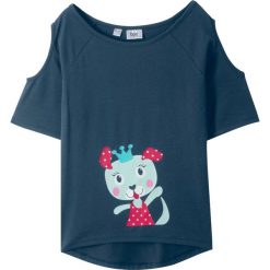 Shirt z wycięciami na ramionach bonprix ciemnoniebieski. Niebieskie bluzki dziewczęce bonprix, z nadrukiem, bez kołnierzyka, bez rękawów, bez kaptura. Za 29,99 zł.