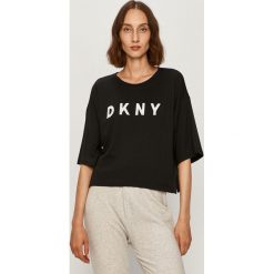 Dkny - T-shirt. Czarne bluzki damskie DKNY, s, z aplikacjami, z bawełny, casualowe, z okrągłym kołnierzem. Za 199,90 zł.