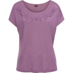 Shirt z haftem bonprix matowy fioletowy. Fioletowe koszulki damskie bonprix, z haftami, bez kołnierzyka, z krótkim rękawem. Za 54,99 zł.