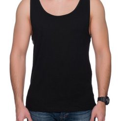 Koszulka Męski tank top (bez nadruku, gładka) - czarny. Czarne koszulki męskie MegaKoszulki, m, z nadrukiem, z bawełny, bez kołnierzyka, bez rękawów. Za 25,99 zł.