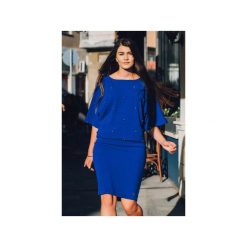 NIEBIESKA LUŹNA BLUZKA DAMSKA KIMONO ZE SREBRNYMI KULECZKAMI. Niebieskie bluzki damskie marki Bien fashion, s, bez wzorów, eleganckie, z okrągłym kołnierzem, z krótkim rękawem. Za 99,00 zł.
