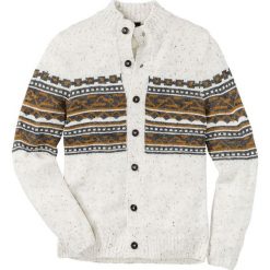 Sweter rozpinany Regular Fit bonprix beżowo-szaro-ciemnożółty melanż. Brązowe kardigany damskie marki bonprix, s, melanż. Za 44,99 zł.