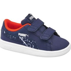 Buty dziecięce Puma Smash Puma granat. Białe trampki chłopięce marki Puma, z gumy, sportowe, na rzepy. Za 139,90 zł.