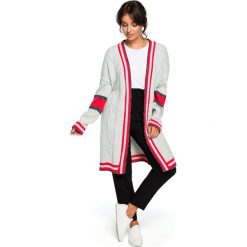 Kardigan z czerwonymi lampasami - model 1. Czerwone swetry damskie BE, s, bez wzorów, eleganckie, z długim rękawem, długie, bez kaptura. Za 189,00 zł.