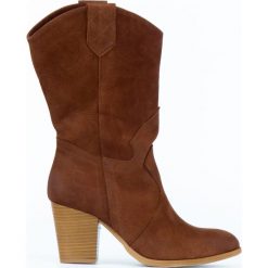 Kowbojki do połowy łydki - skóra naturalna - model 171 - kolor brąz przecierany. Kozaki damskie Zapato, ze skóry, bez obcasa, bez zapięcia. Za 459,00 zł.