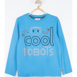Koszulka. Niebieskie t-shirty chłopięce z długim rękawem COOL ROBOTS, z nadrukiem, z bawełny. Za 45,90 zł.