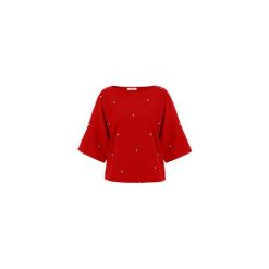 CZERWONA LUŹNA BLUZKA DAMSKA KIMONO ZE SREBRNYMI KULECZKAMI. Czerwone bluzki damskie marki Bien fashion, s, bez wzorów, eleganckie, z okrągłym kołnierzem, z krótkim rękawem. Za 99,00 zł.