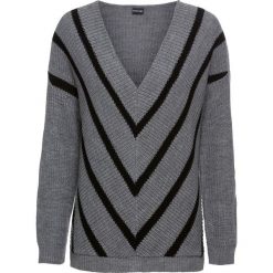 Sweter bonprix szary melanż - czarny w paski. Szare swetry klasyczne damskie bonprix, z dekoltem w serek. Za 99,99 zł.