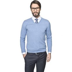 Swetry klasyczne męskie: sweter nagel w serek niebieski