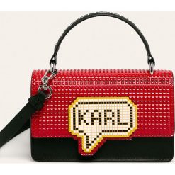 Karl Lagerfeld - Torebka. Czarne listonoszki damskie KARL LAGERFELD, w paski, ze skóry ekologicznej, na ramię, małe, z aplikacjami. W wyprzedaży za 799,90 zł.
