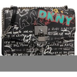 Torebka DKNY - Elissa Lg Shoulder R813H281 Black/Gra XFI. Czarne listonoszki damskie DKNY, bez wzorów, ze skóry, wizytowe, bez dodatków. Za 1019,00 zł.