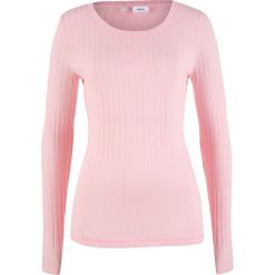 Shirt w prążek, długi rękaw bonprix pastelowy jasnoróżowy. Różowe koszulki damskie marki bonprix, bez wzorów, bez kołnierzyka, z długim rękawem. Za 34,99 zł.