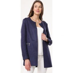 Granatowy Płaszcz Velvet Touch. Niebieskie płaszcze damskie Born2be, s, bez wzorów, krótkie. Za 79,99 zł.