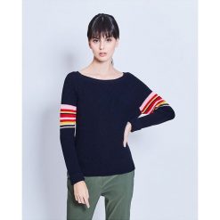 Sweter w kolorze granatowym. Niebieskie swetry damskie Cacharel, xl, w paski, z bawełny, klasyczne. W wyprzedaży za 359,95 zł.